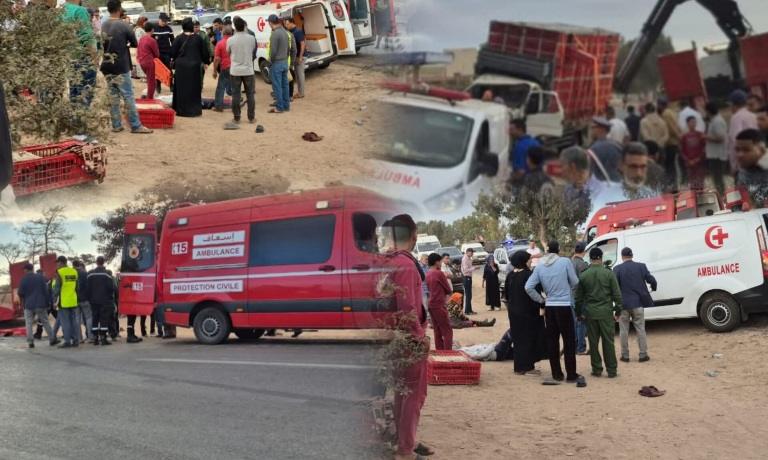 حادث سير يخلف خمسة قتلى وأكثر من عشرين مصابًا  بالبئر الجديد